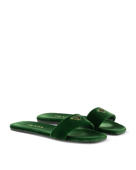 Prada Green Velvet Slides