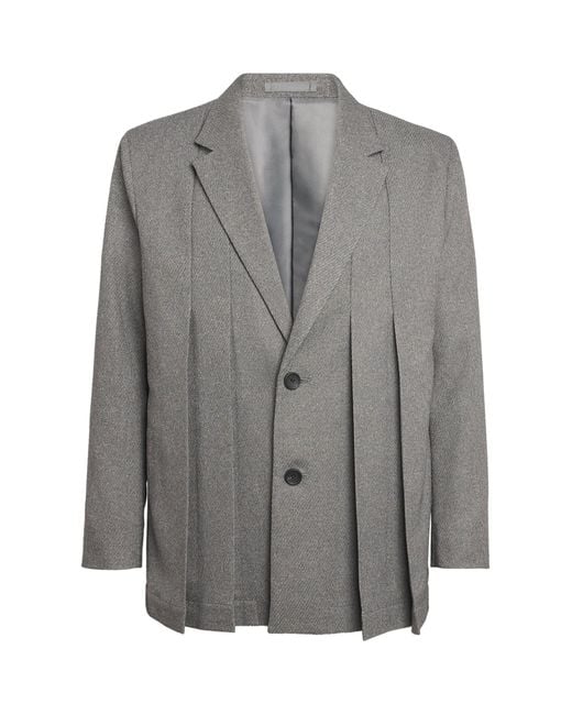 IM MEN Gray Tweed Pleated Blazer for men