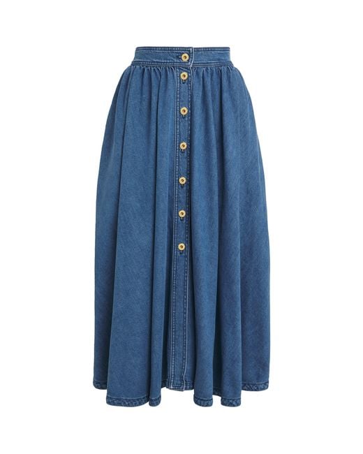 Patou Blue Denim Buttoned Midi Skirt