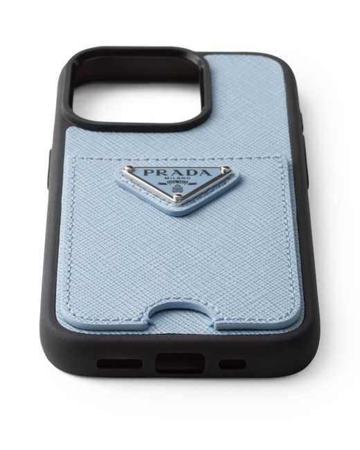 Prada Blue Saffiano Leather Iphone 15 Pro Case