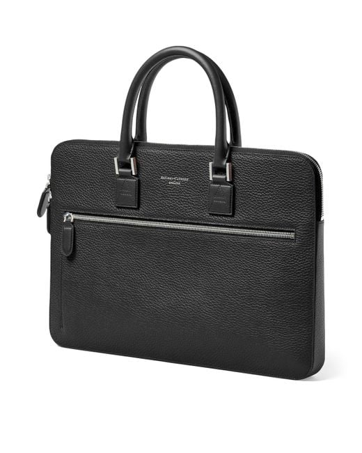 Aspinal Black Leather Connaught Briefcase for men