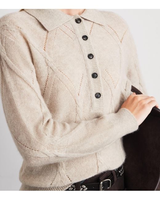 Kiton Natural Cashmere-Silk Pointelle-Knit Polo Shirt