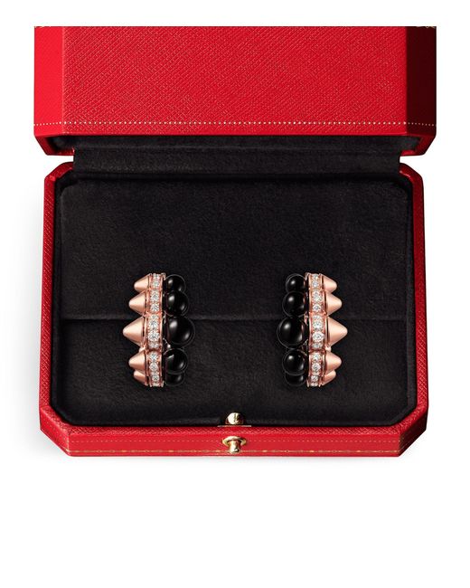 Cartier Metallic Rose Gold, Diamond And Onyx Clash De Earrings