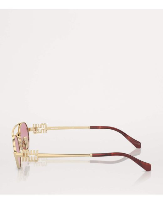 Miu Miu Pink Metal Oval Sunglasses