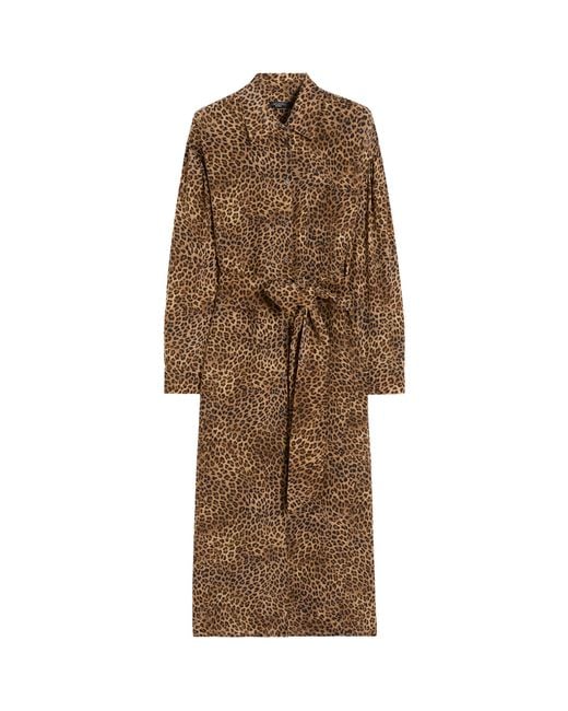 Weekend by Maxmara Brown Silk Leopard Print Midi Shirt Dress