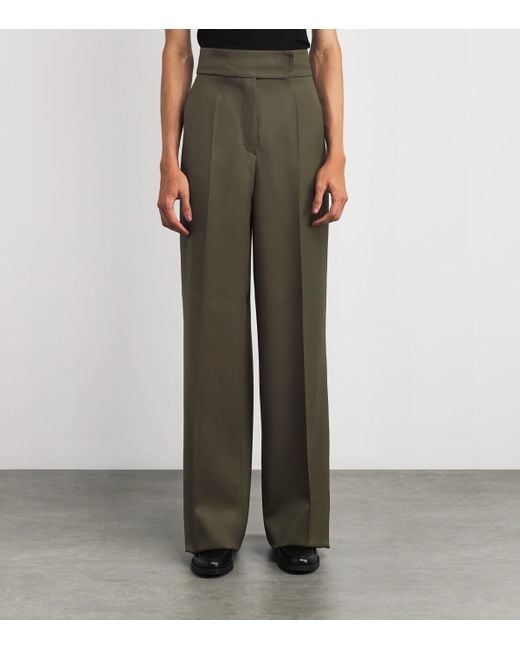 Max Mara Green Cotton Wide-Leg Trousers