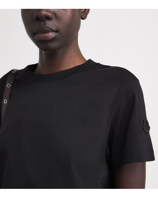 Moncler Black Cotton Logo Embroidered T-Shirt