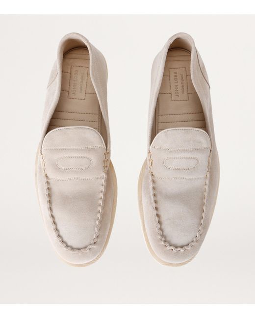 John Lobb Natural Suede Pace Loafers for men