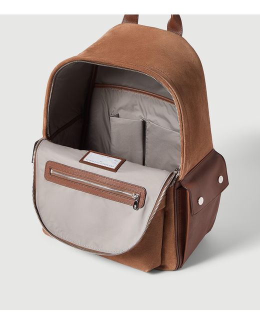 Brunello Cucinelli Brown Suede Travel Backpack for men