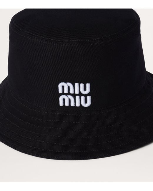 Miu Miu Black Cotton Logo Bucket Hat