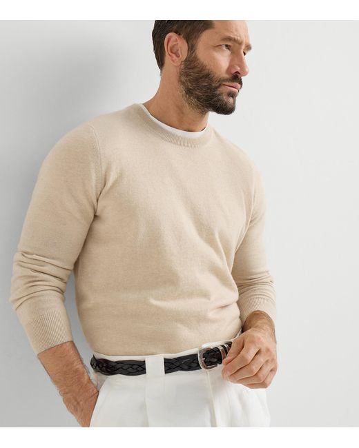 Brunello Cucinelli White Cashmere Crew-Neck Sweater for men