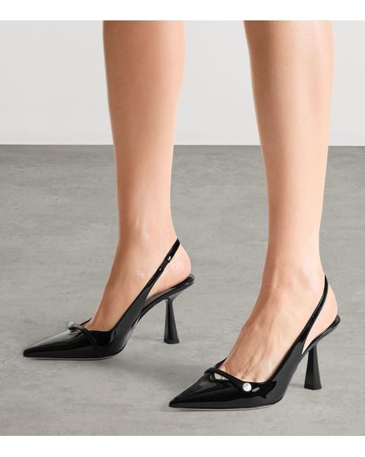 Jimmy Choo Black Amita 85 Leather Slingback Pumps