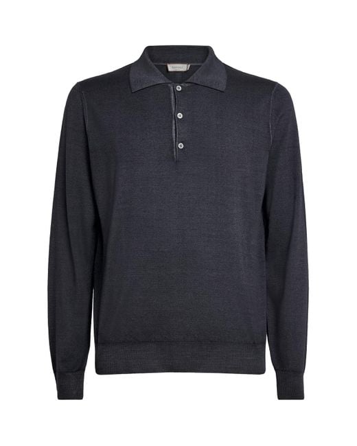 Canali Blue Wool-Silk Polo Sweater for men
