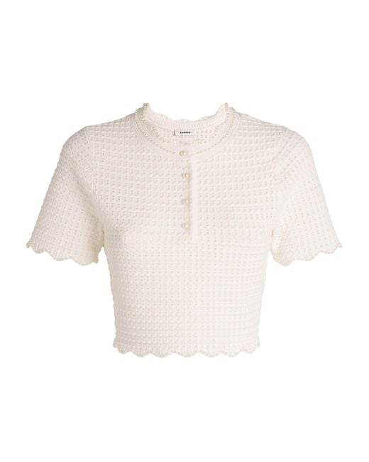 Sandro White Open-Knit Crop Top