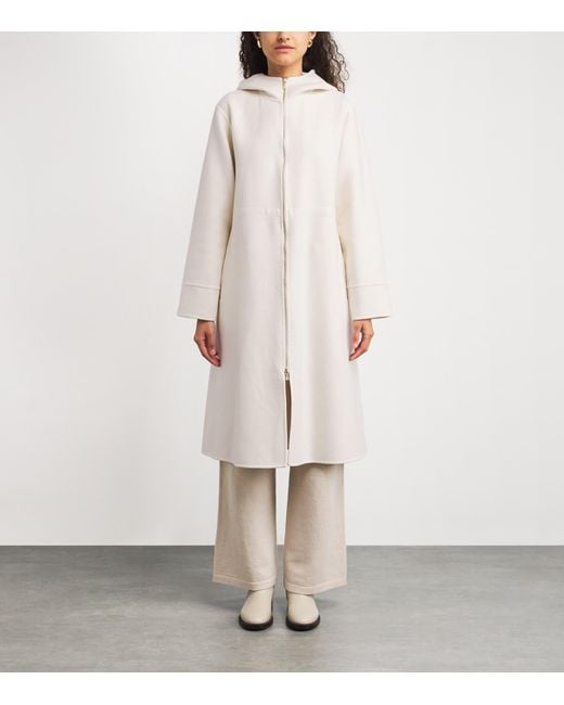 Eleventy White Wool Hooded Coat