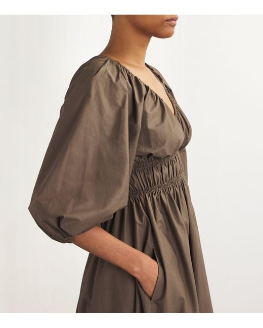 Matteau Brown Organic Cotton Shirred Midi Dress