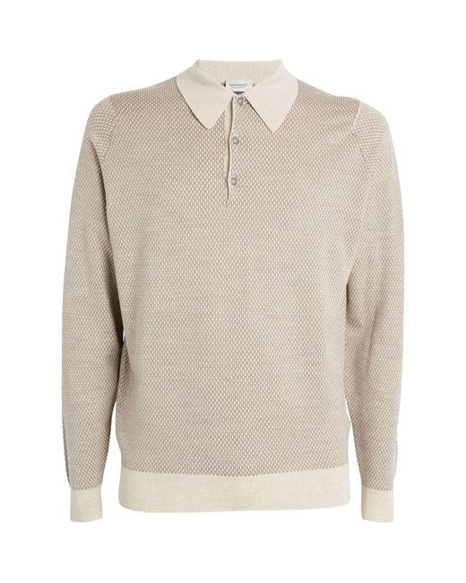 John Smedley White Merino Wool Polo Sweater for men