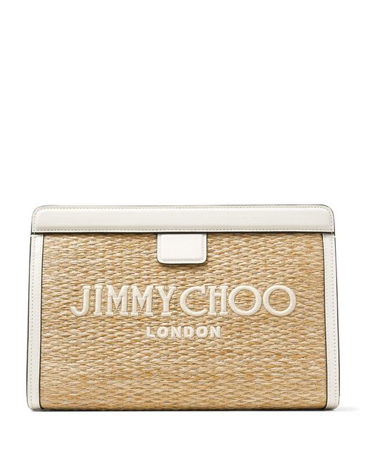 Jimmy Choo Natural Raffia Leather-trim Avenue Pouch