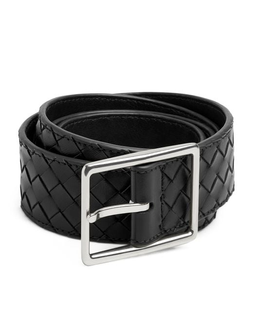 Bottega Veneta Black Leather Intrecciato Piccolo Belt for men