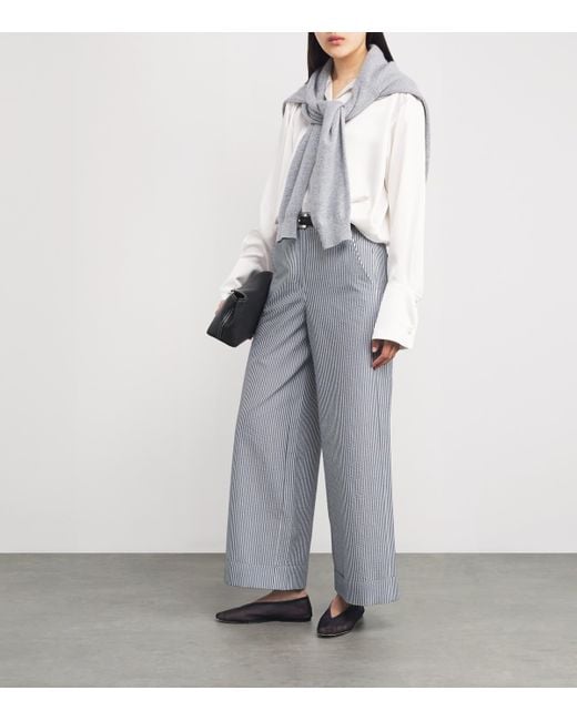 ME+EM Gray Stripe Wide-Leg Trousers