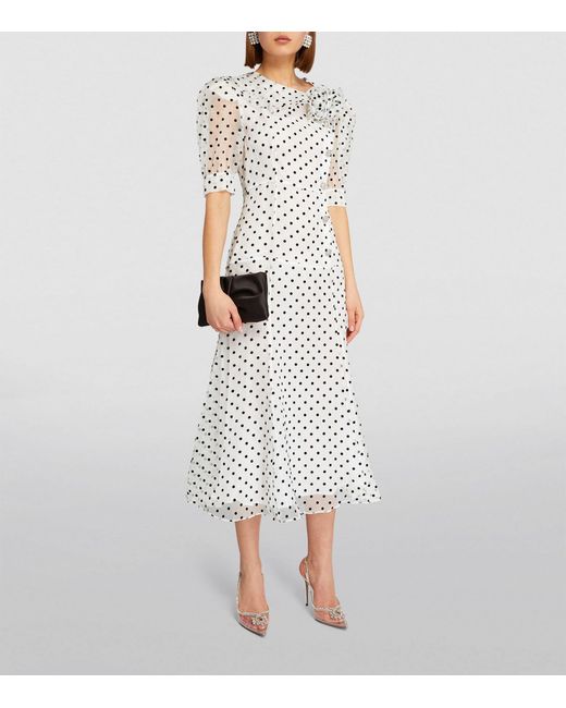 Alessandra Rich White Silk Polka-dot Maxi Dress