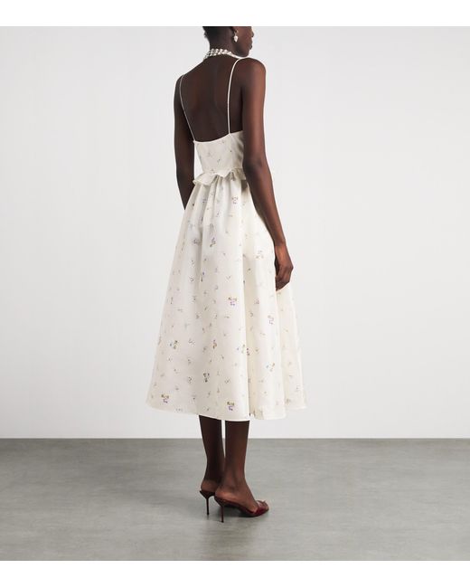 Alessandra Rich White Silk Floral Midi Dress