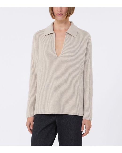 Max Mara White Cashmere Collared Sweater
