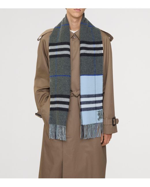 Burberry Gray Cashmere Contrast Check Scarf for men