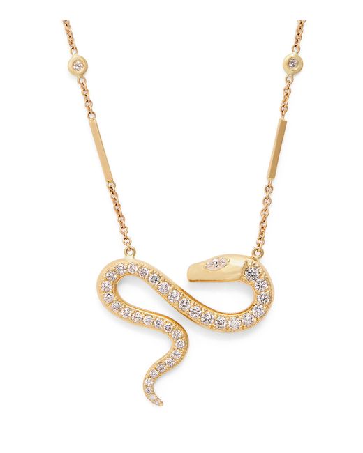 Jacquie Aiche Metallic Yellow Gold And Diamond Snake Necklace