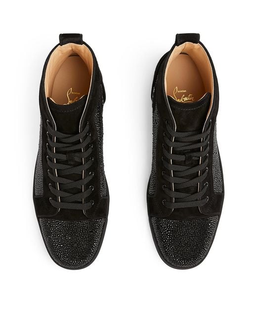 Christian Louboutin Black Louis Strass High-Top Suede Sneakers for men