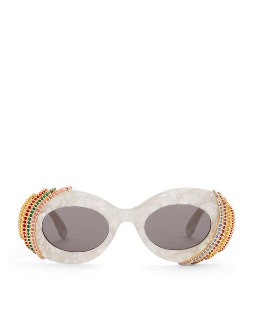 Loewe Gray X Paula's Ibiza Crystal Pavé Oval Sunglasses
