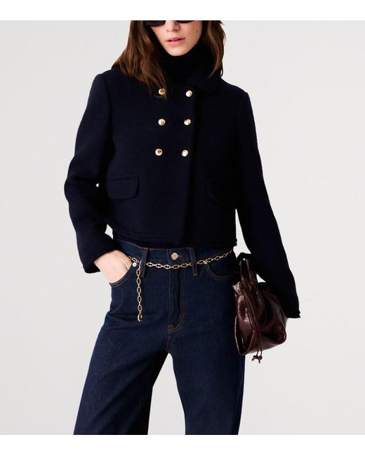 Maje Blue Tweed Cropped Jacket