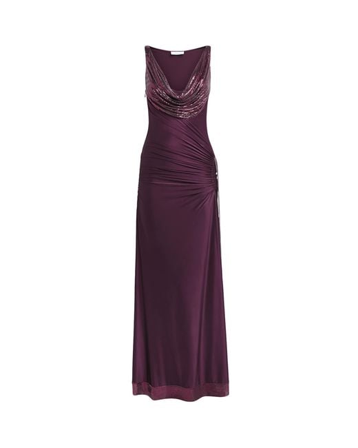 Rabanne Purple Chainmail Cowl-Neck Gown