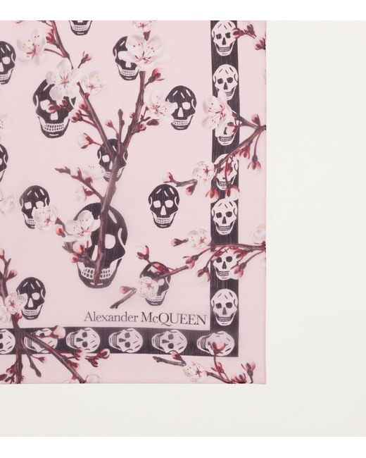 Alexander McQueen Pink Silk Skull Print Scarf