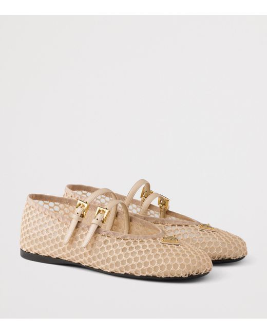 Prada Natural Mesh Triangle Ballet Flats