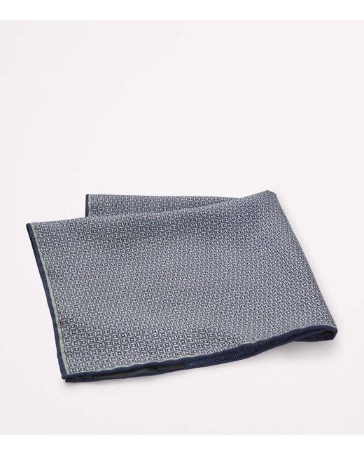 Boss Blue Silk Patterned Pocket Square for men