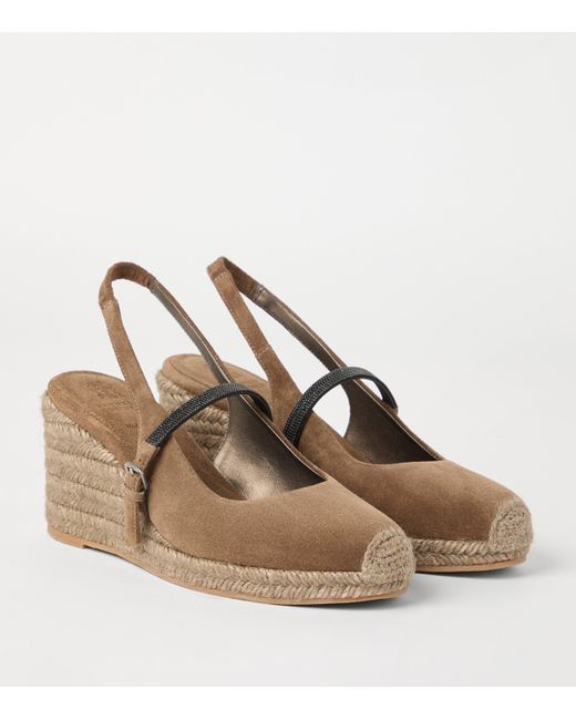 Brunello Cucinelli Natural Suede Precious Strap Espadrille Wedges 60