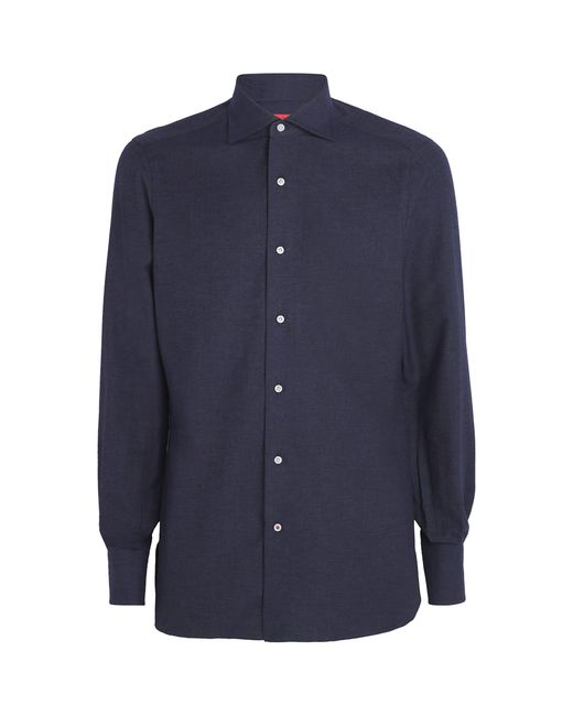 Isaia Blue Cotton-Cashmere Jersey Shirt for men