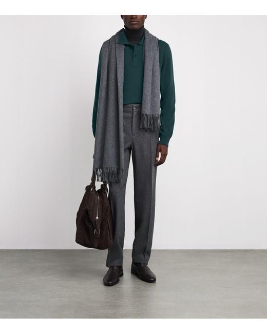 Isaia Green Cashmere Long-Sleeve Polo Shirt for men