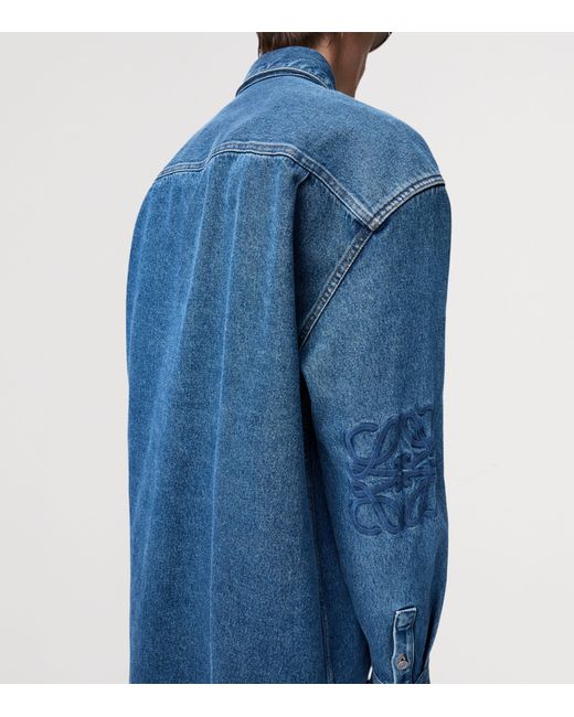 Loewe Blue Anagram-Embroidery Long-Sleeves Denim Overshirt for men
