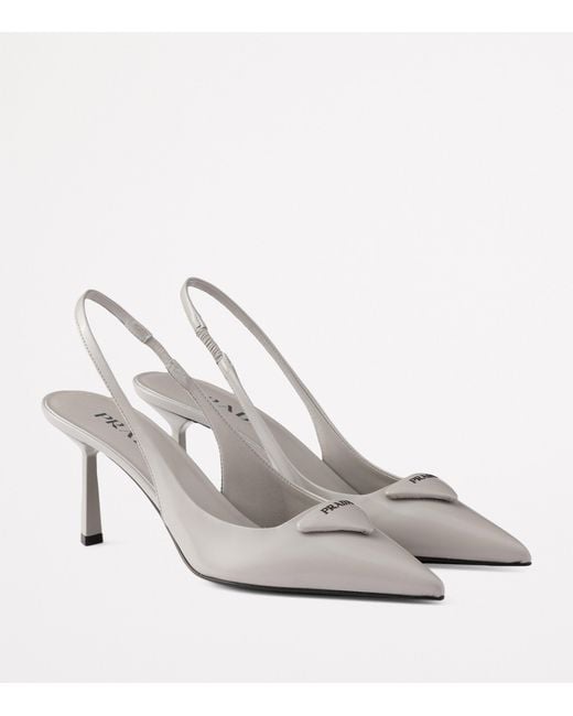 Prada White Brushed Leather Slingback Pumps 75