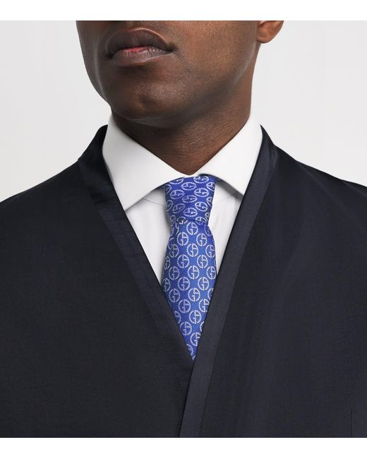 Giorgio Armani Blue Silk Monogram Embroidery Tie for men