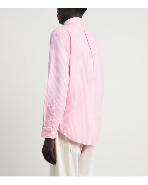 Polo Ralph Lauren Pink Cotton Seersucker Stripe Shirt for men