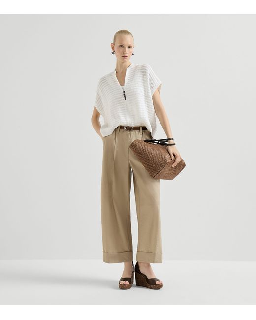 Brunello Cucinelli White Linen-Blend Cardigan Vest