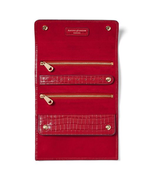 Aspinal Red Leather Jewellery Roll for men