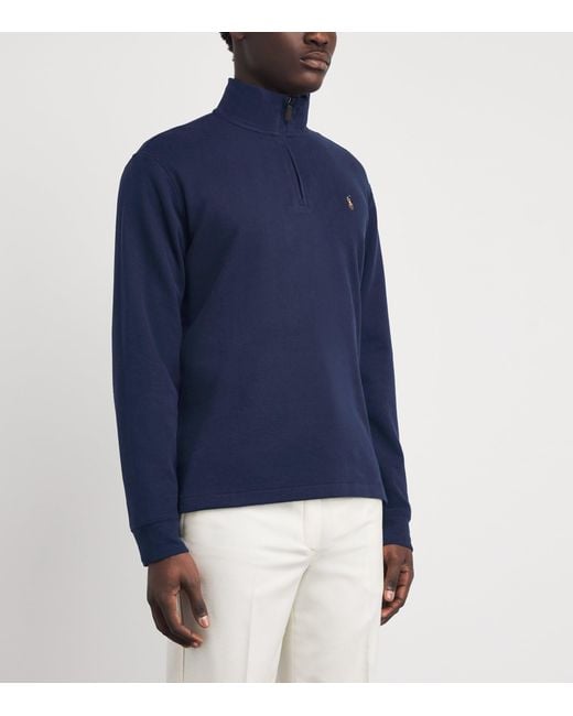 Polo Ralph Lauren Blue Cotton Quarter-Zip Sweatshirt for men
