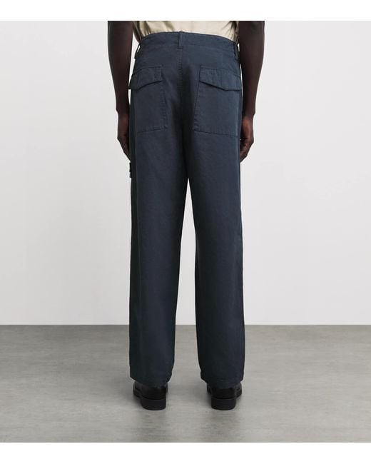 Stone Island Blue Cotton-Linen Ghost Fatigue Trousers for men