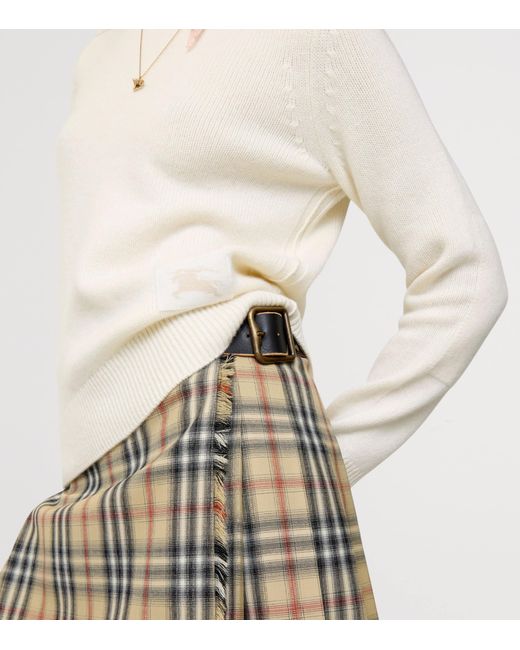 Burberry White Cashmere Ekd-Embroidered Sweater