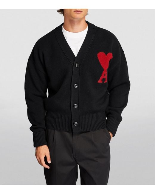 AMI Black Ami De Coeur Cardigan for men