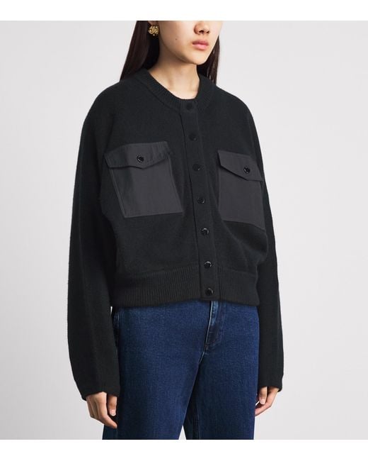 FRAME Black Cashmere Patch-Pocket Cardigan